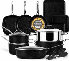 GraniteStone Granitestone 20 Pc Cookware Set Nonstick Ceramic Black Oven Safe picture