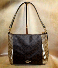 COACH SLIMLINE SIGNATURE C, LT & DK BROWN, BLACK ACCENTS, TWO SIDE ZIPPERS picture