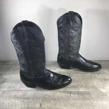 Men's Laredo McComb Black Leather Cowboy Western Pull On Rancher Boots Size 9 picture