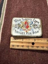 Vintage The Lady's Own Toilet Pin Tin Box England Sewing Storage Case Brass picture