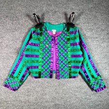 Vintage Tachi Castillo Jacket Womens Medium Multicolor Ribbon Open Front Cropped picture