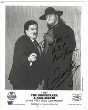 Original BW 8x10 photo double autographed by Paul Bearer & The Undertaker. picture