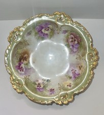 Antique Elite Limoges France Bawo Dotter Pansy Bowl Gold Gilt Dated 1900 picture