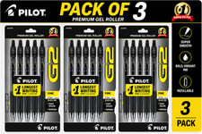 Pilot G2 Premium Gel Pens, Black Pens, Fije Point 0.7mm, Black (pack of 3) picture