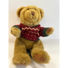 Vintage Russ Berrie Teddy Bear Plush Red Green Christmas Fair Isle Sweater 8in picture