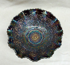 Fenton Persian Medallion Carnival Glass Iridescent Round Bowl 8 in picture