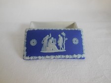 Antique c1890 Wedgwood Cobalt Blue Dip Jasperware Daisy Match Box W/ Striker Lid picture