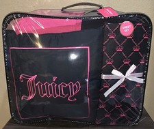 Juicy Couture Black/Pink 8pc KING Reversible Comforter Set with Crown Sheets picture