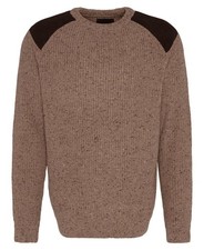 BARBOUR MENS STONE RAISTHORPE CREW NECK WOOL BLEND RIB KNIT JUMPER SWEATER picture