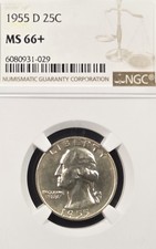 1955-D 25C NGC MS66+ Condition Rarity Superb Washington Quarter Gem 90% Silver picture