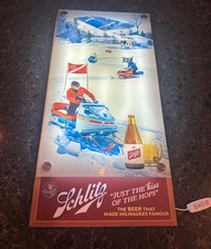 Schlitz Beer Sign with vintage snowmobile scene 12