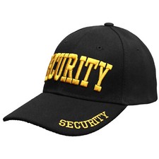 Security Hat Baseball Cap Gold White Embroidery Front Bill Back Adjustable Size picture