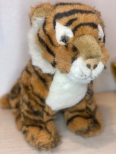 Vintage Chrisha Playful Plush Tiger firm Sit Stuffed Animal Realistic Wild Cat picture