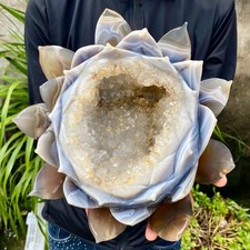 12LB Natural Agate Geode Carved Lotus Flower, Hand Carved Healing Crystal Home picture