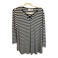Chico's Blouse Women's Size Large Stripes Black White Chicos 2 picture