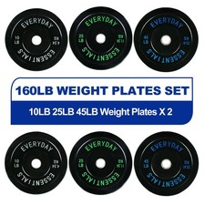 BalanceFrom Olympic Bumper Weight Plate Set 160 lbs Steel Hub Black picture