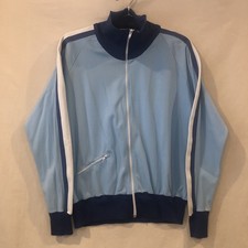 Vtg 70’s Courtdoy Men Blue 2 Tone BUTTERFLY COLLAR Athletic Track Jacket picture