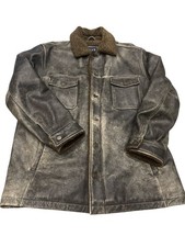 Vintage Gap 100% Distressed Leather Sherpa Lined Barn Coat Jacket Mens XL picture