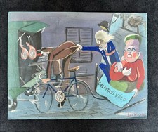 1942 Original French Gouache Painting - Rare Vintage 