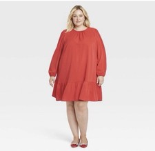 Ava & Viv Tiered Shift Dress size 2X- Red/Long Sleeve picture