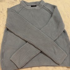 Quince Womens 100% Organic Cotton Fisherman Crew Neck Sweater Sky Blue Nautical picture