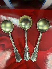 LOT 3 ANTIQUE WHITING STERLING SILVER LOUIS XV NO monogram ROUND SOUP SPOONS 53g picture