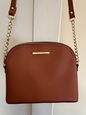 Steve Madden Cognac Brown Dome Crossbody Purse Gold Chain Faux Leather picture