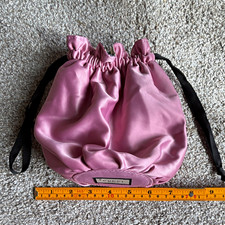 Gucci Beauty Pink Satin Drawstring Makeup Bag, Floral Lined Interior 9x9