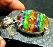 Certified 61.00 Ct Natural Ammolite 925 Solid Silver  Pendant Loose Gemstone picture