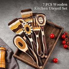 7-Piece Brown Pakkawood Utensils Set – Sturdy, Eco-Friendly, Wooden Spoons NEW picture