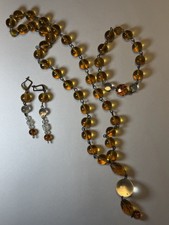 Antiq/VTG Amber & Crystal Pool Of Light Style Necklace, Earrings, & Bracelet Set picture