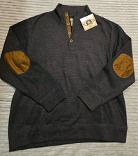 Scully Farthest Point Mens Sweater Suede Elbow Patches Charcoal Gray XL NWT picture