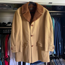 True Vintage 1960's Sir Pendleton Faux Fur Collared Wool Button Coat Men's Large picture