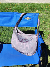Coach Signature Jacquard Purple/Gray Shoulder Bag Zip Silver Hardware Adjustable picture