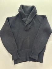1940s True Vintage Wool Shawl Collar Pullover Sweater Navy Blue 19x25 picture