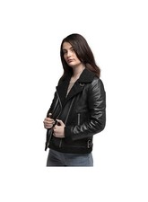 Whet Blu Chelsea Asymmetrical Faux-FurLined Lamb Jacket Leather Black Small picture
