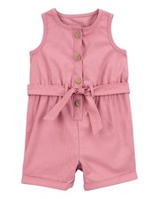 Carter's Baby Girl Sleeveless Canvas Romper, Pink Canvas, Sizes 12-24 Months picture