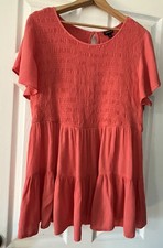 Torrid Womens Smocked Babydoll Top Plus Size 2 2X V-Neck Coral picture