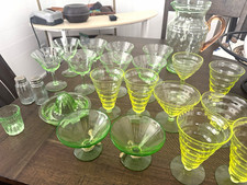 REDUCED Uranium glass collection.  23 pieces including 12” pitcher with handle. picture