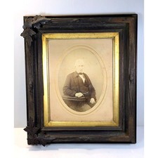 Antique 19th Century Deep Walnut Frame Carved Leaf Corners with Portrait picture