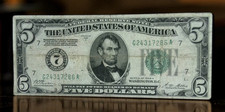 1928A $5 Federal Reserve Note Chicago Numeral 7 Bill G24317286A Fr. 1951-G VF picture
