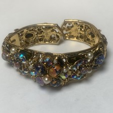 Vintage Unsigned HOLLYCRAFT Rhinestone Clamper Bracelet - Selling AS IS picture