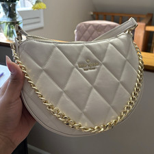 kate spade new york Carey Small Quilted Zip Crossbody Chain Strap White Gold picture