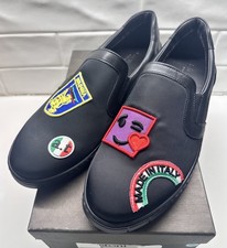 NEW A. Testoni Black Bologna Slip-On Patch Sneakers Black Made In Italy Men 7.5 picture