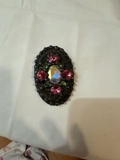 Mikaela Winn Signed Vintage Oval Rhinestone Belt Buckle with Pink and AB Crystal picture