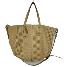 Coach 27913Tan Pebble Leather Bleecker Perforated Large Satchel Tote Handbag picture
