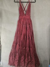 Luxxel Maxi Dress Whimsy Goth Vampire Romantic Maroon Lace Layers Medium Vneck  picture