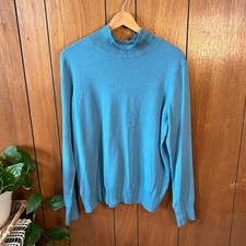 Vintage Joseph A Teal Blue Mock Neck Sweater Knit Top Women's Size L Cottagecore picture