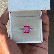 3.85 Ct Emerald Cut Natural Ruby Diamond Engagement Ring 14K Solid White Gold picture