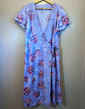 J. Jill 100% Linen Wrap Midi Dress V-Neck Lace Trim Short Sleeve Wedding Guest picture